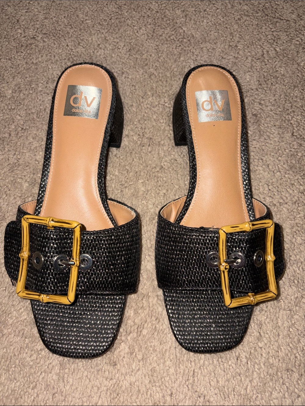 DV by Dolce Vita Black Woven Mule Sandals with Buckle Accent